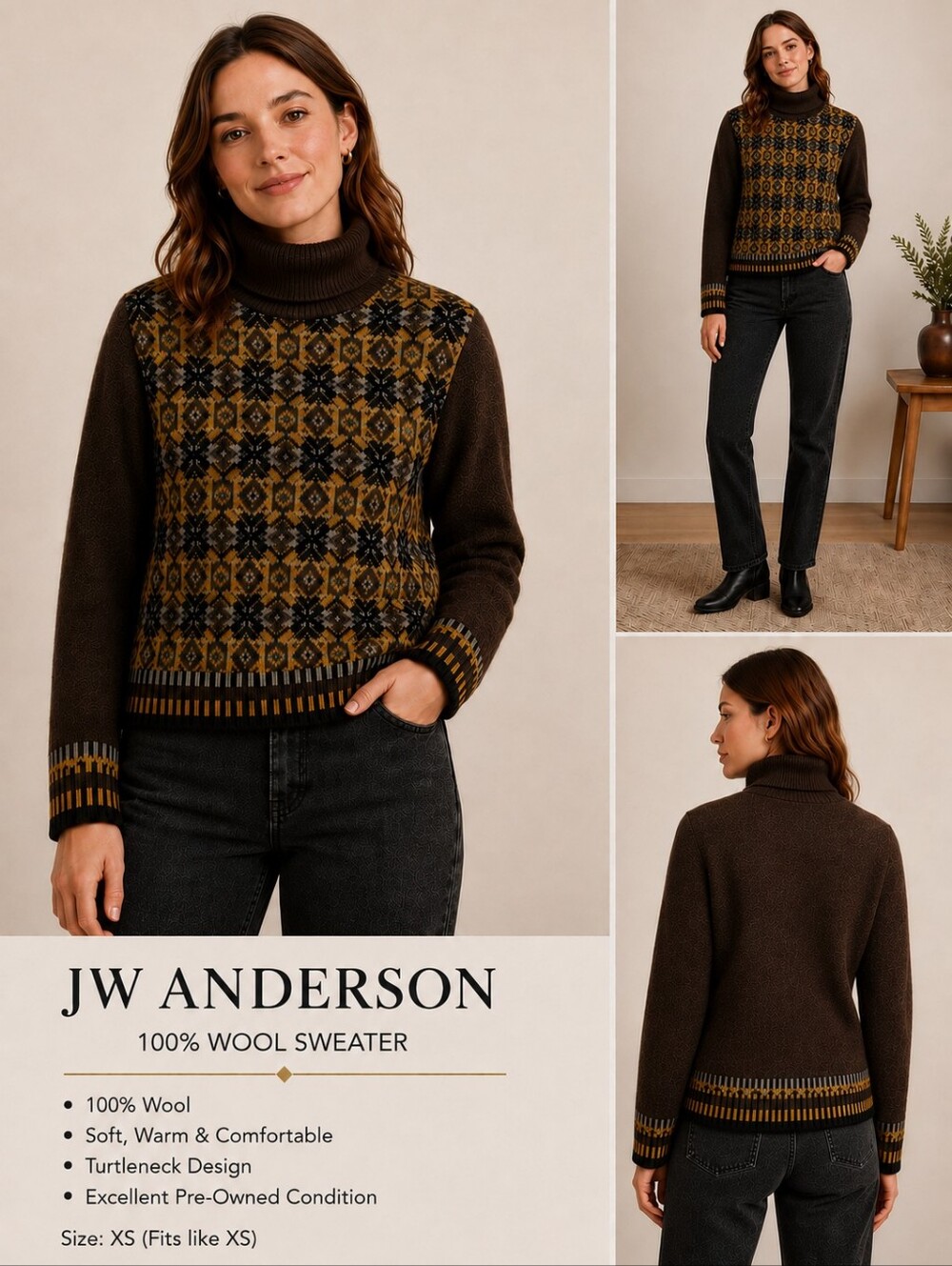 100% Wool JW Anderson turtle neck sweater